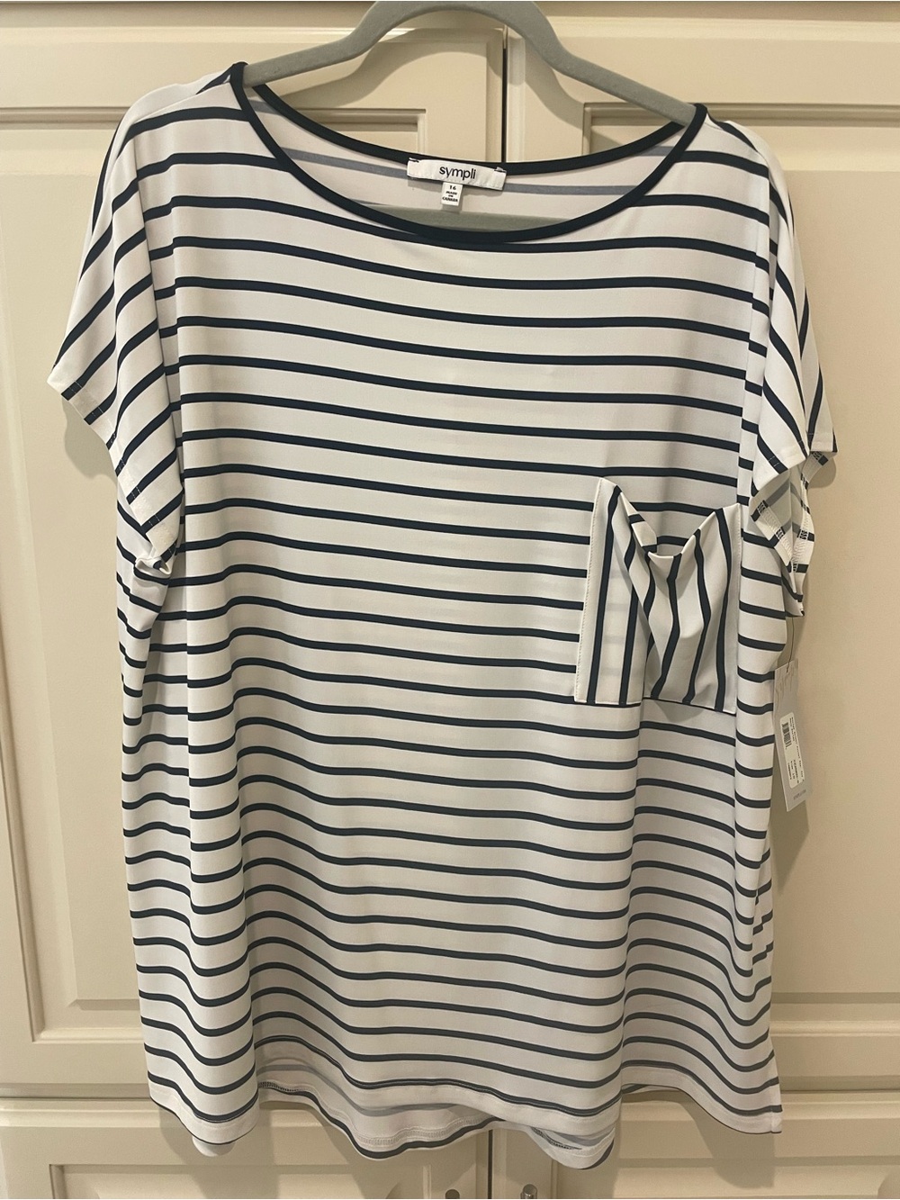 Sympli Navy & White Striped Dolman Pocket Tee